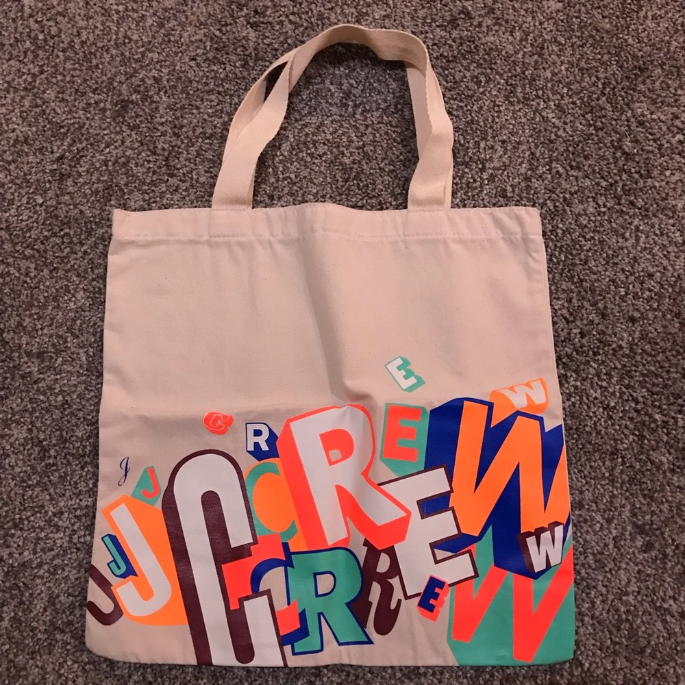 NWOT J.Crew x Greg Lamarche Canvas Tote Shopping Bag Graphic Lettering